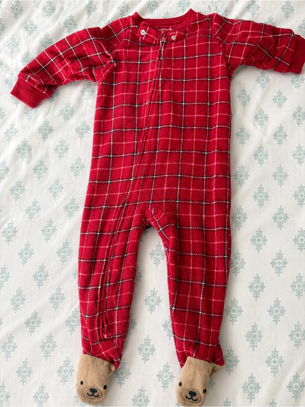 Carter’s Christmas Red Plaid Bear Footie Sleeper Baby Size 18M